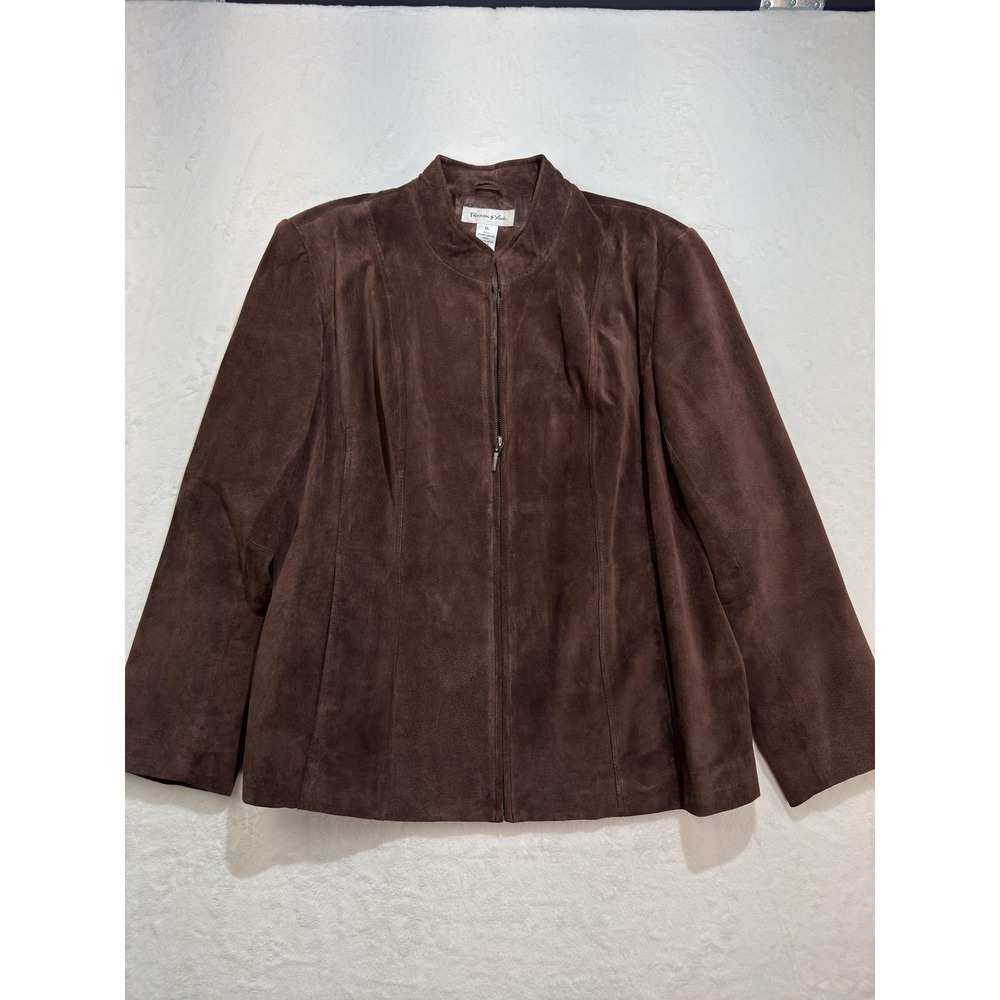 Preston & York Suede Jacket Womens XL Brown Genuine Leather Full Zip Collared